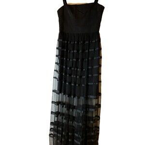 Vera Wang Black Maxi Dress Tiered Tulle Skirt Romantic Ballerina Formal Prom 4